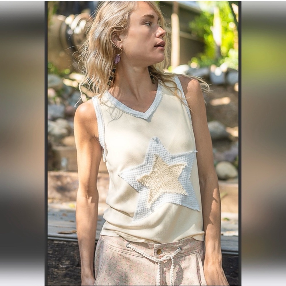 🎉SALE🎉 🆕🤍POL: Cream Tank White Star Tank SMALL